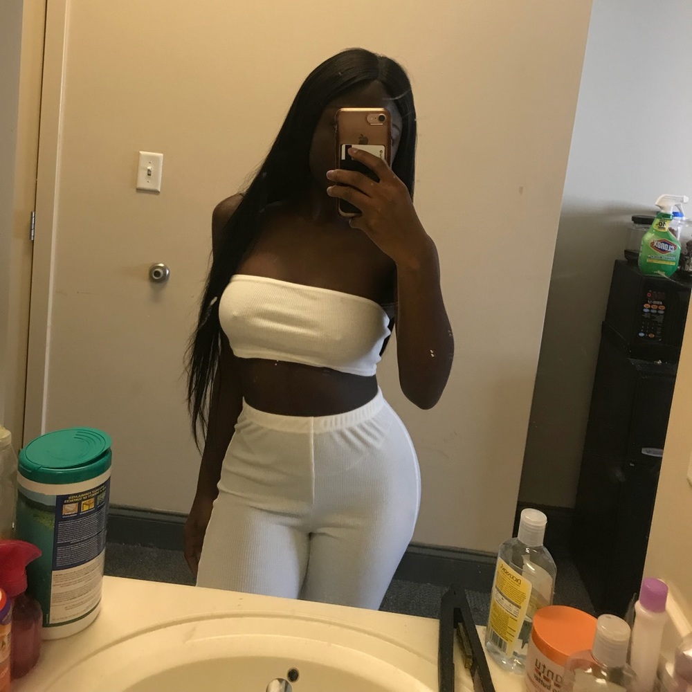a bandeau and flare pants set